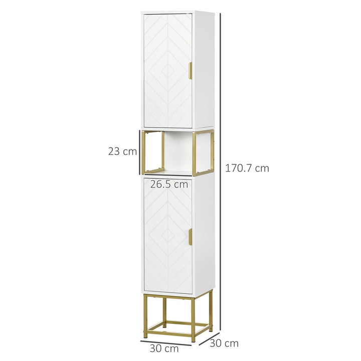 Narrow Bathroom Storage Cabinet, Freestanding Tallboy Storage Unit with Adjustable Shelf, 2 Doors and Steel Base, Slim Corner Organizer, White