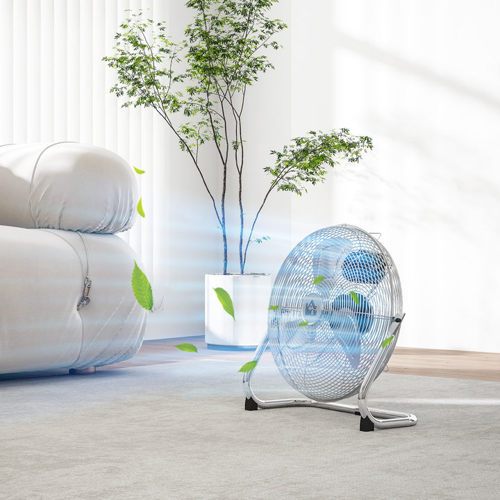 Metal Floor Fan with 3 Speeds & 120° Adjustable Tilt - Silver Tone