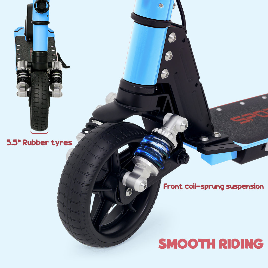 Folding Electric Scooter for Kids Age 6-14 with Dual Brakes, Front Suspension, LED Colourful Lights and Display, 6.8kg Lightweight Aluminium E Scooter, Up to 14 KM/H & 6 KM, Blue