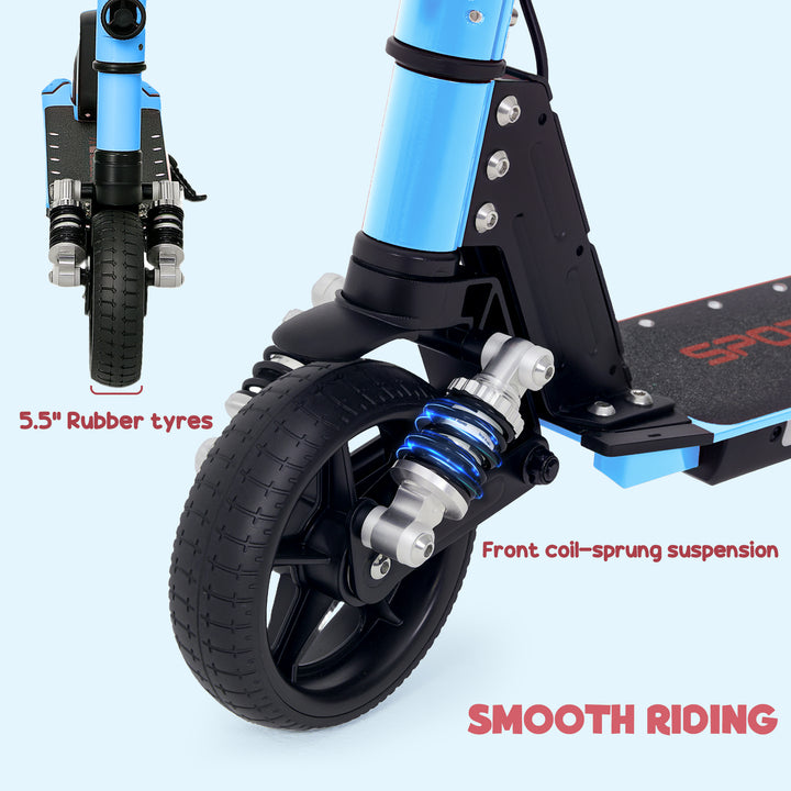 Folding Electric Scooter for Kids Age 6-14 with Dual Brakes, Front Suspension, LED Colourful Lights and Display, 6.8kg Lightweight Aluminium E Scooter, Up to 14 KM/H & 6 KM, Blue