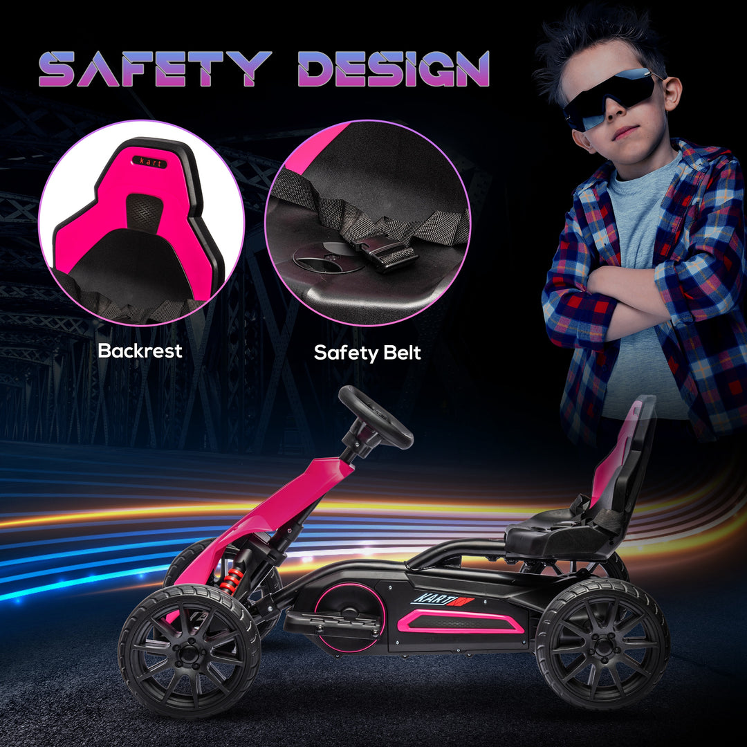 HOMCOM 12V Electric Go Kart for Kids, Ride-On Racing Go Kart w/ Forward Reversing, Rechargeable Battery, 2 Speeds, for Kids Aged 3-8, Pink