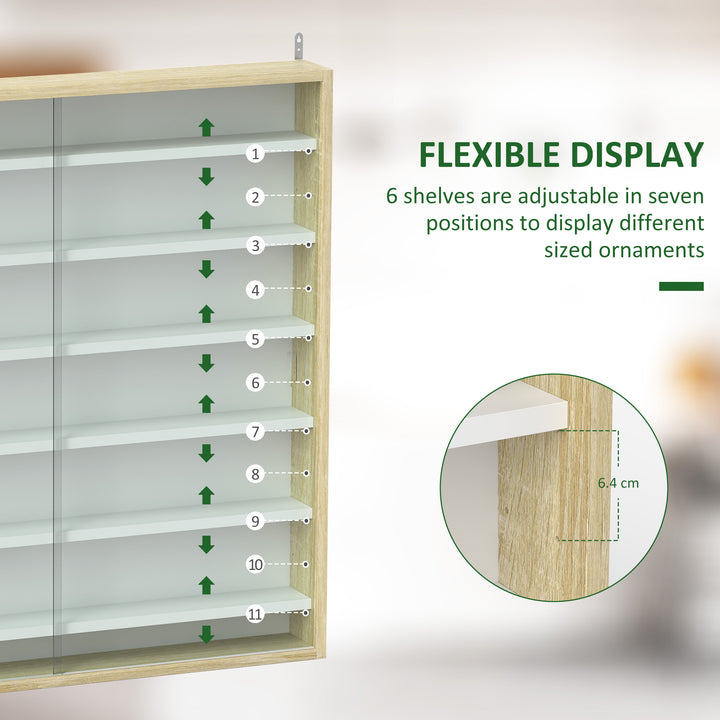 7-Tier Wall Display Shelf Unit Cabinet w/ 6 Adjustable Shelves Glass D