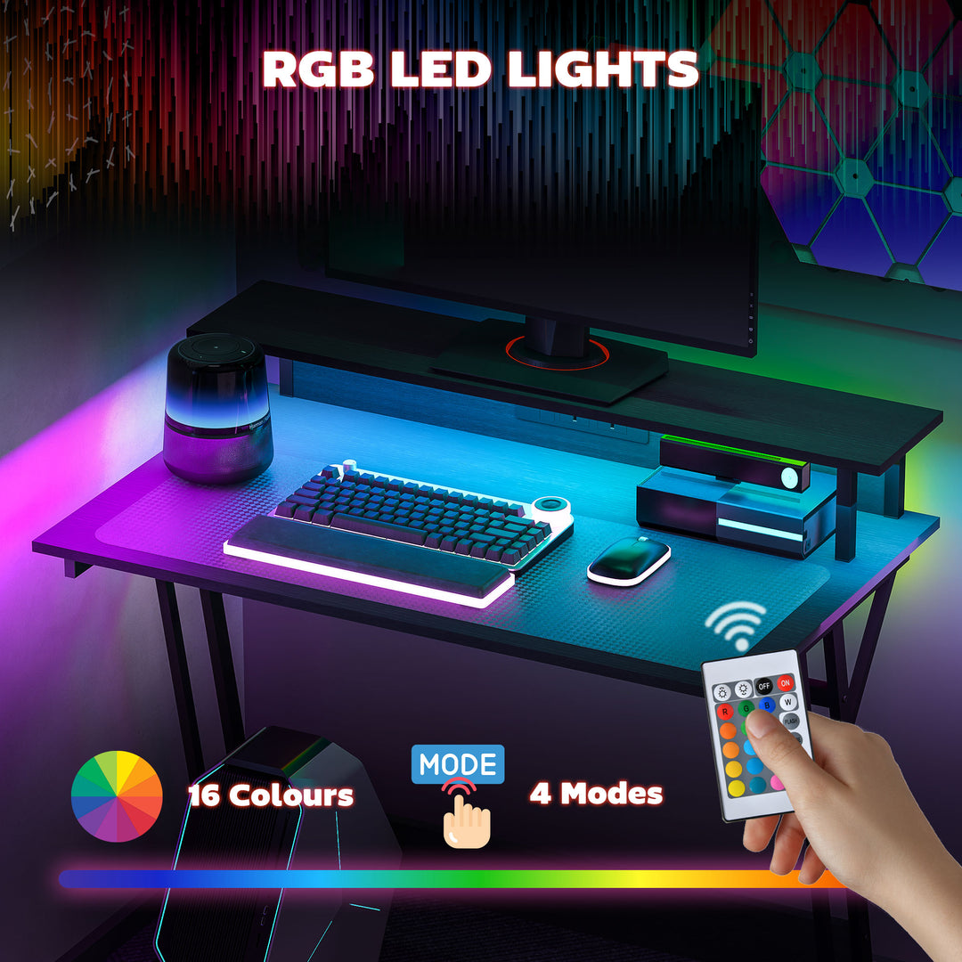 Two-Level LED Gaming Desk - Black