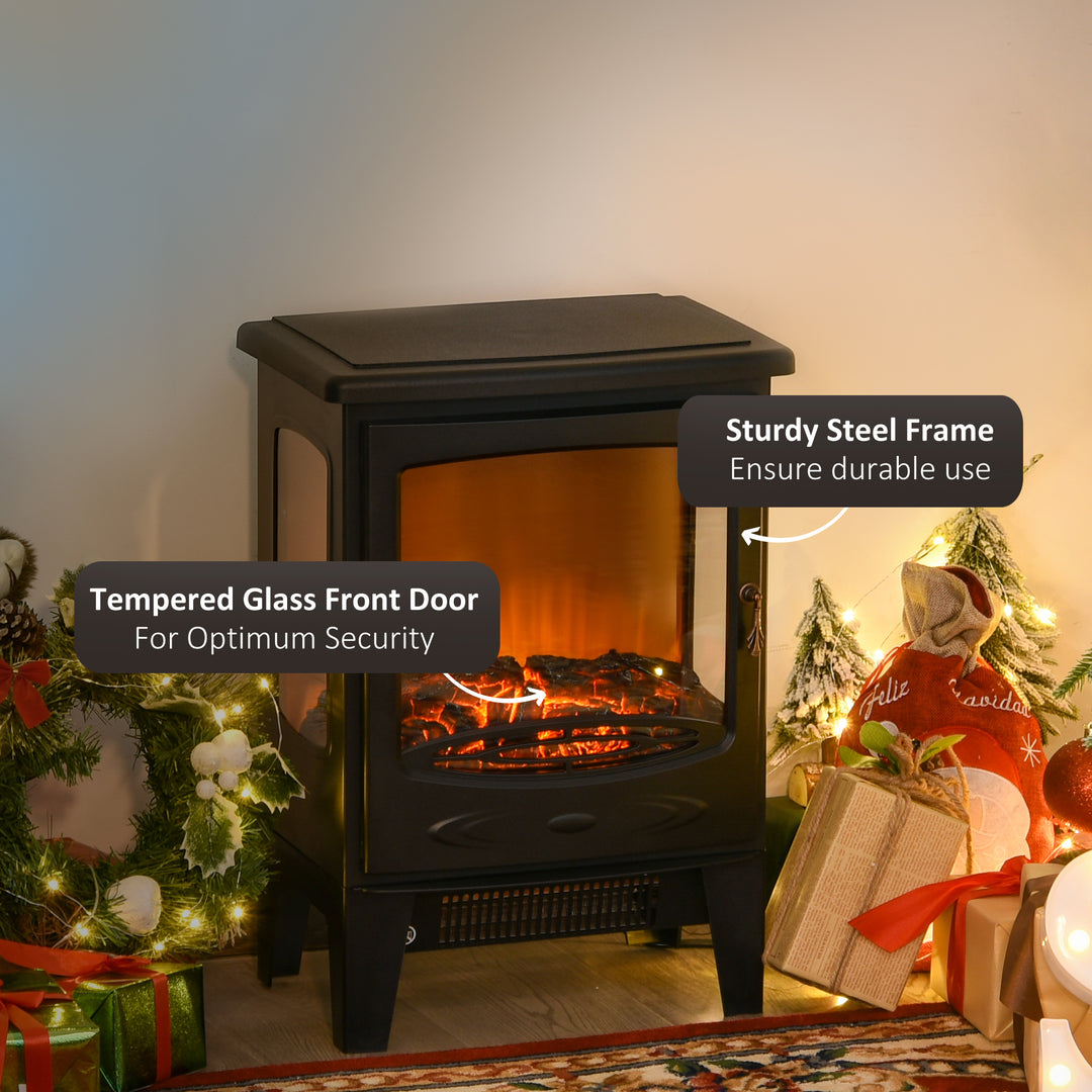 HOMCOM 1800W Tempered Glass Electric Fireplace Heater Black