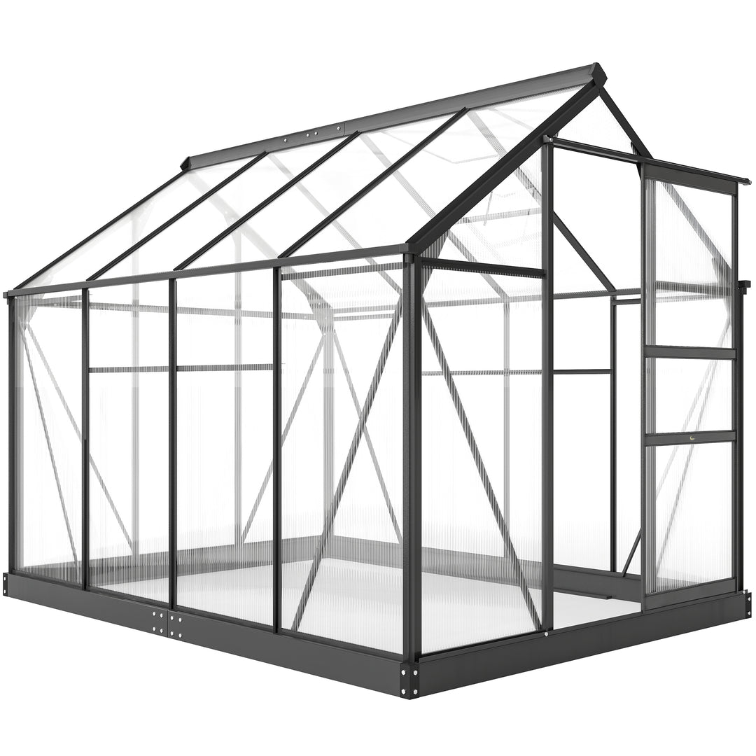 MCL 6 x 8ft Polycarbonate Greenhouse, Large Walk-In Green House with Slide Door and Window, Garden Plants Grow House with Aluminium Frame and Foundation, Grey