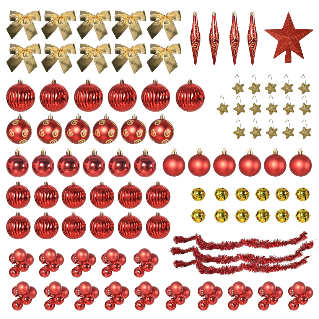 6' Artificial Prelit Christmas Trees Holiday Décor with Warm White LED Lights, Auto Open, Tinsel, Ball, Star