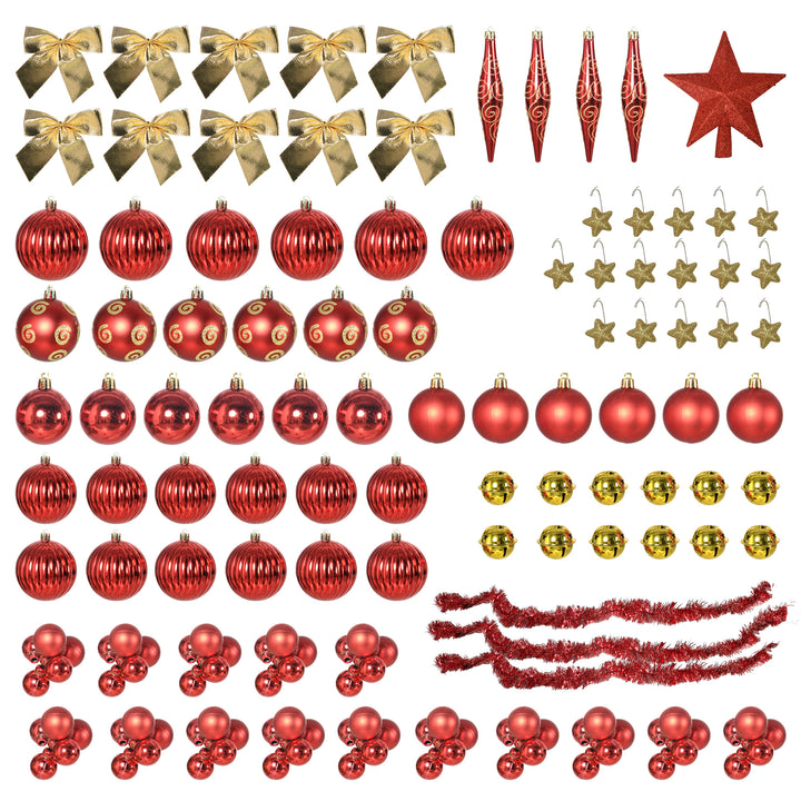 6' Artificial Prelit Christmas Trees Holiday Décor with Warm White LED Lights, Auto Open, Tinsel, Ball, Star