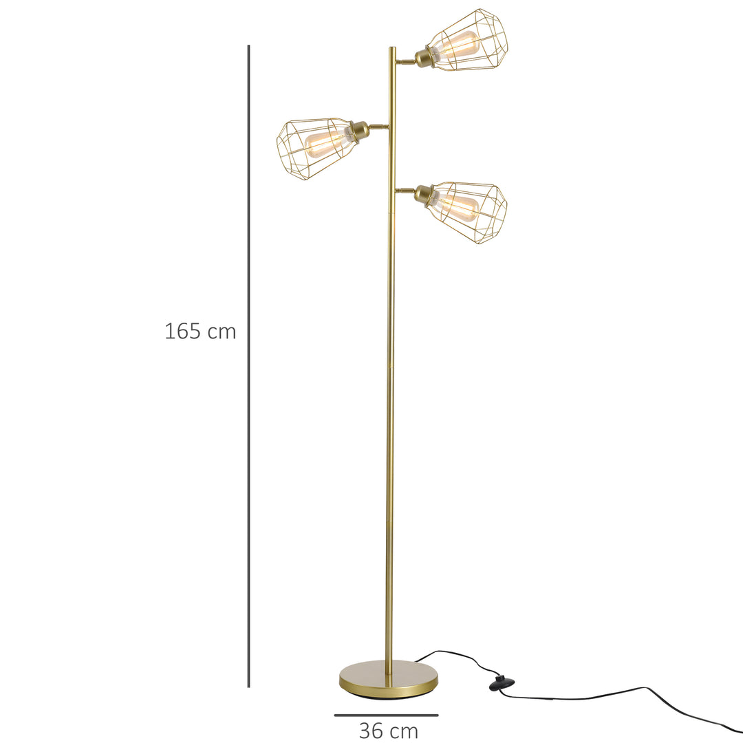 HOMCOM Retro Floor Lamp: Adjustable 3-Light Tree Design for Bedroom Illumination, Sleek Grey | Aosom UK