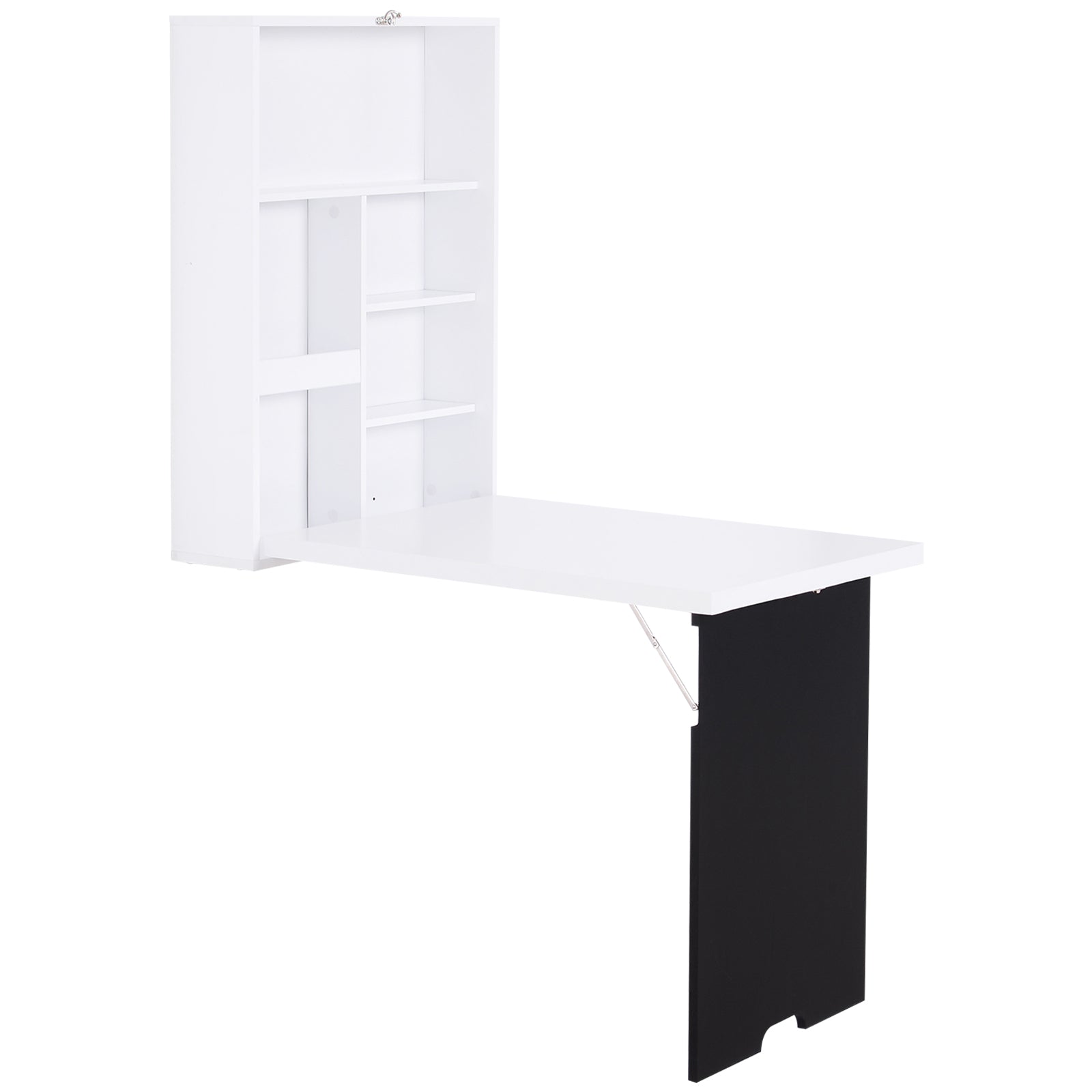 Folding Wall-Mounted Drop-Leaf Table, Convertible Wall Table With Chalkboard and Storage Shelf, Multifunctional Floating Desk for Home Office, White
