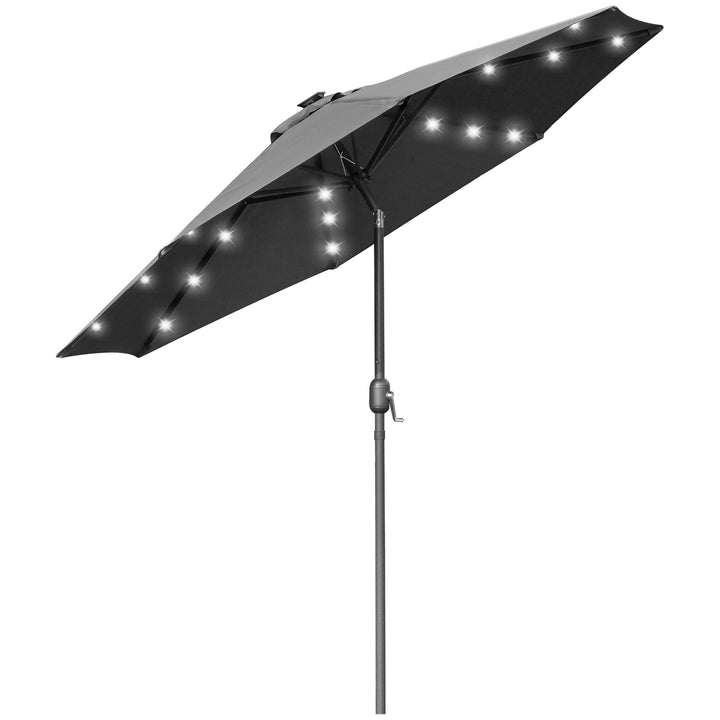 2.7m Patio Garden Umbrella Outdoor Parasol with Tilt Crank and 24 LEDs Lights (Grey)