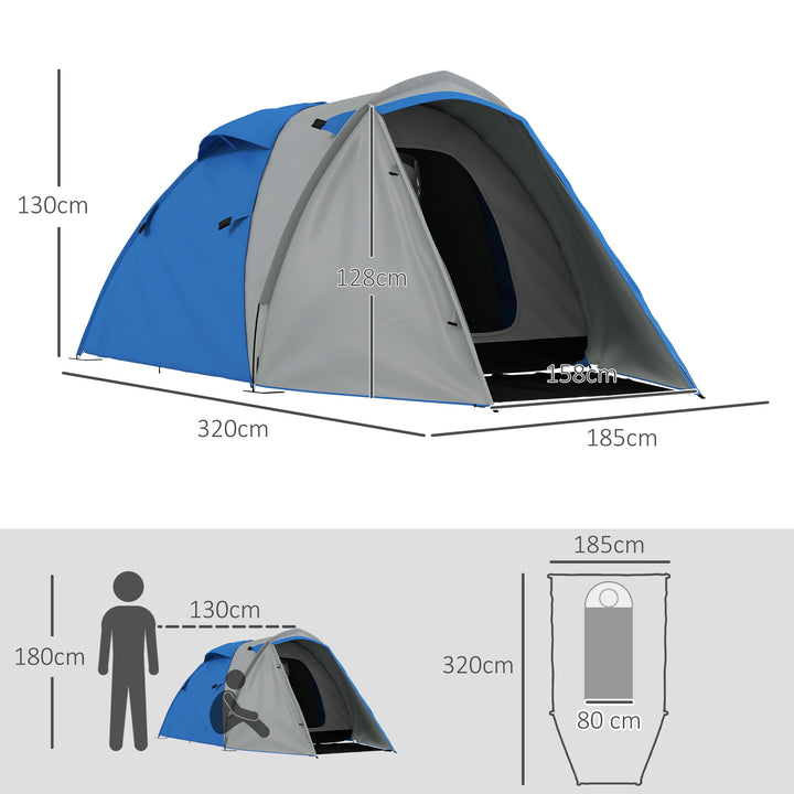 Two-Man Dome Tent, with Front Porch and Accessories - Blue/Grey