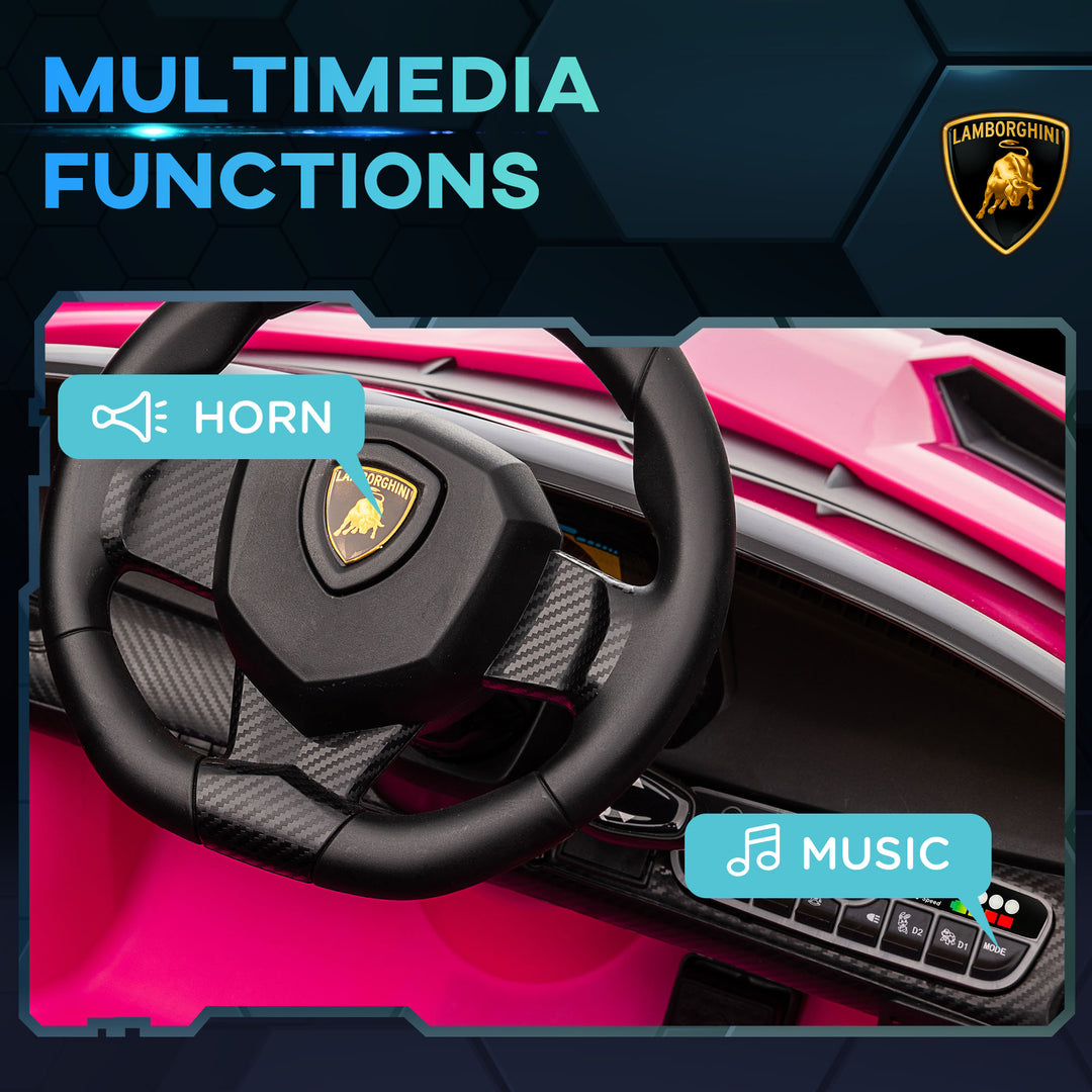 Lamborghini Veneno Licensed Electric Ride-On Car, with Remote, Music, Horn - Pink