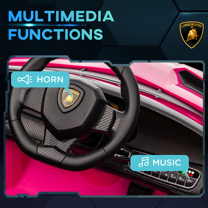 Lamborghini Veneno Licensed Electric Ride-On Car, with Remote, Music, Horn - Pink