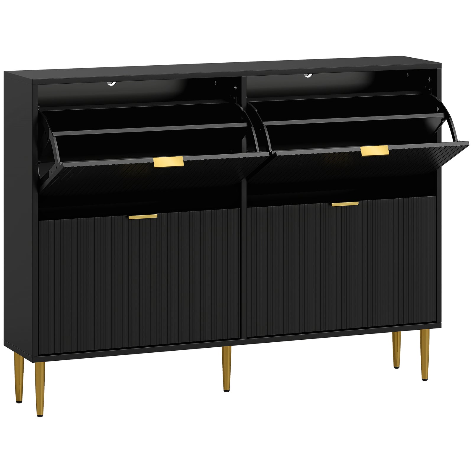 Narrow Shoe Cabinet with 4 Flip Drawers - Black
