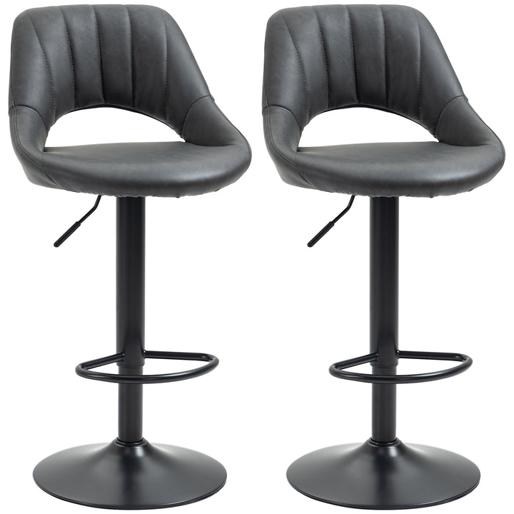 Bar Stools Set of 2, Swivel Counter Height Barstools with Back, Adjustable PU Leather Bar Chairs, Modern Armless Kitchen Island Stool, Dark Grey