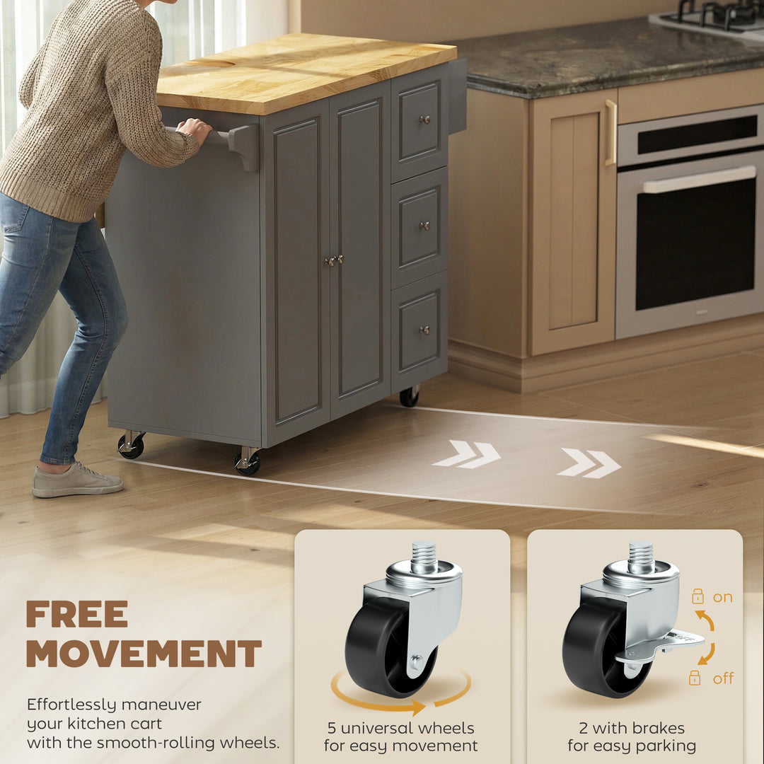 Kitchen Island on Wheels, Rolling Kitchen Storage Trolley with Drop Le