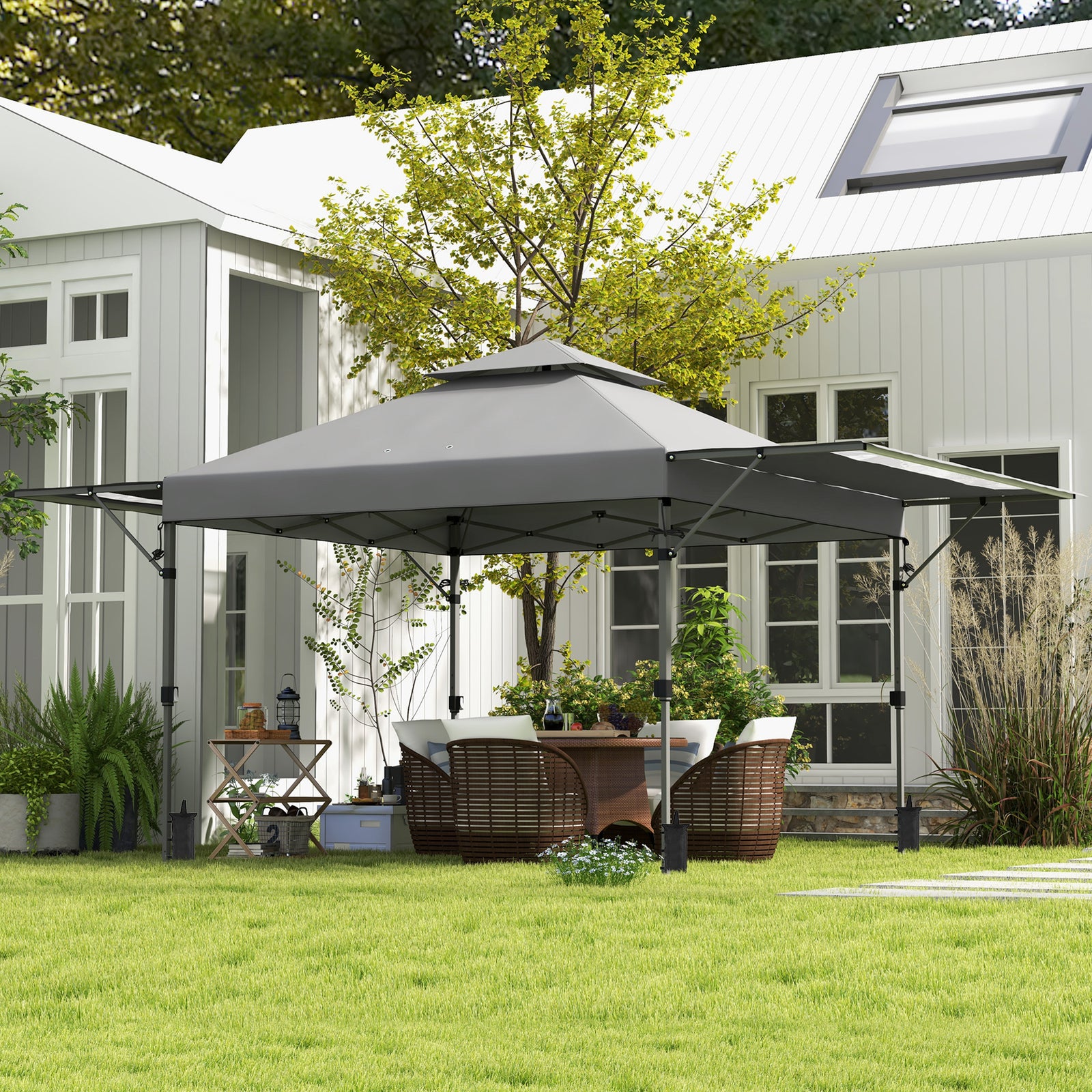 3 x 3m Height Adjustable Pop-Up Gazebo, with Accessories - Grey