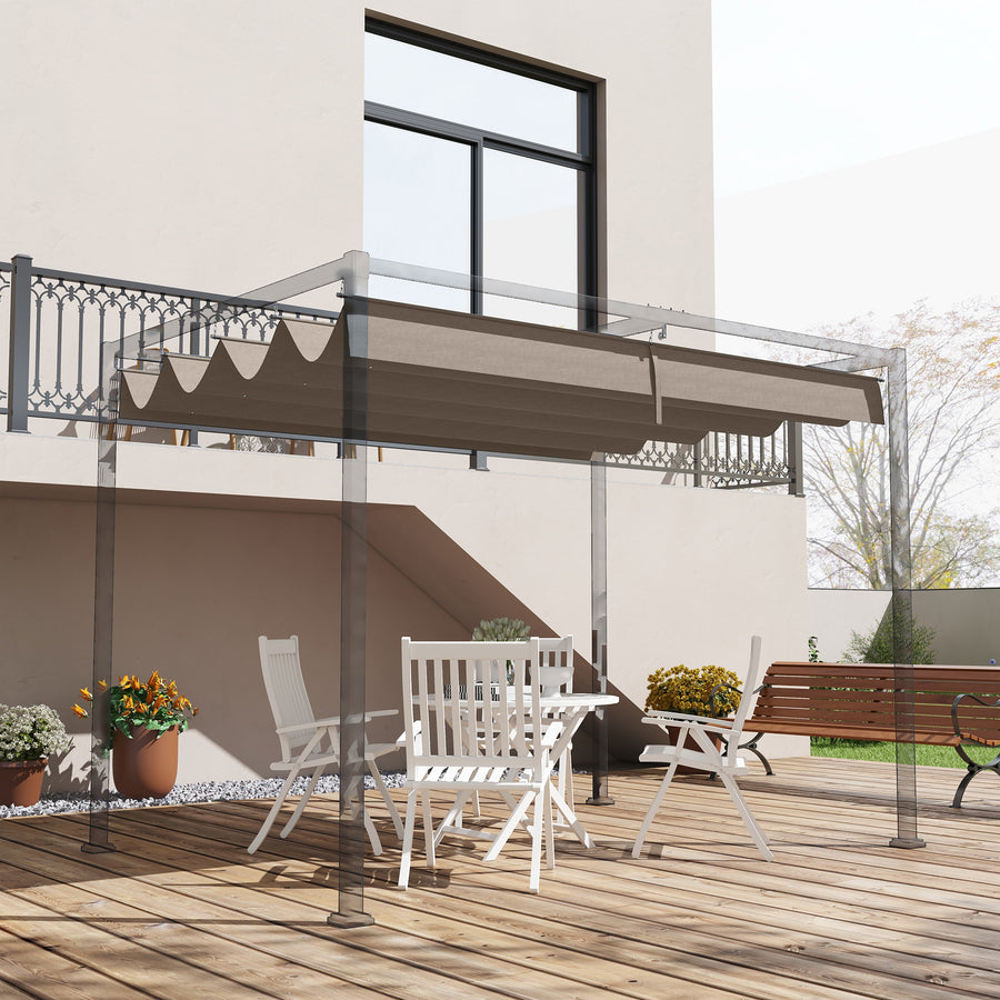 Pergola Roof, Retractable Sun Shade Cover for 2.85 x 2m Pergola, UV30+ Protected, Coffee