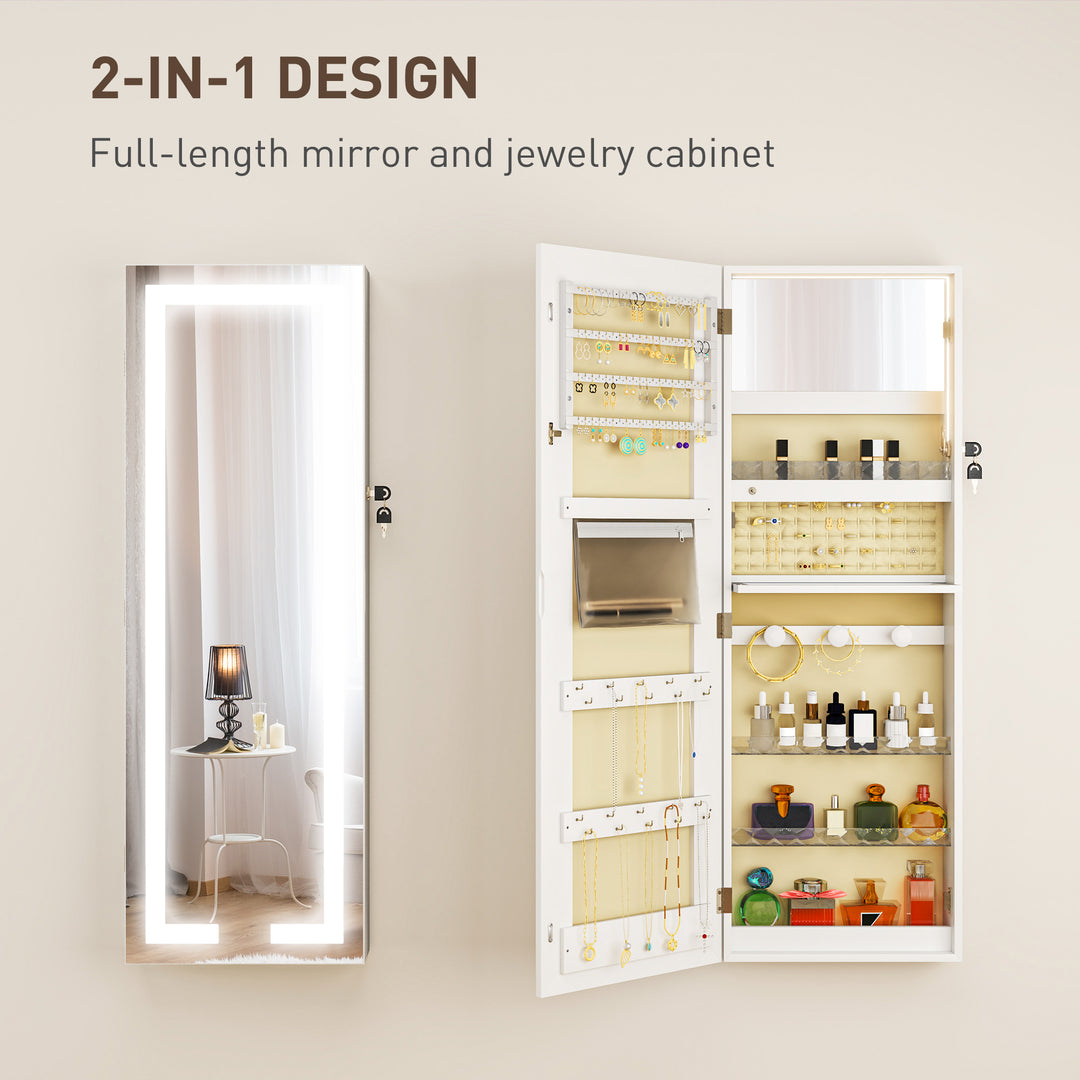 LED Mirror Jewellery Cabinet, Wall Mounted Full Length Mirror with Sto