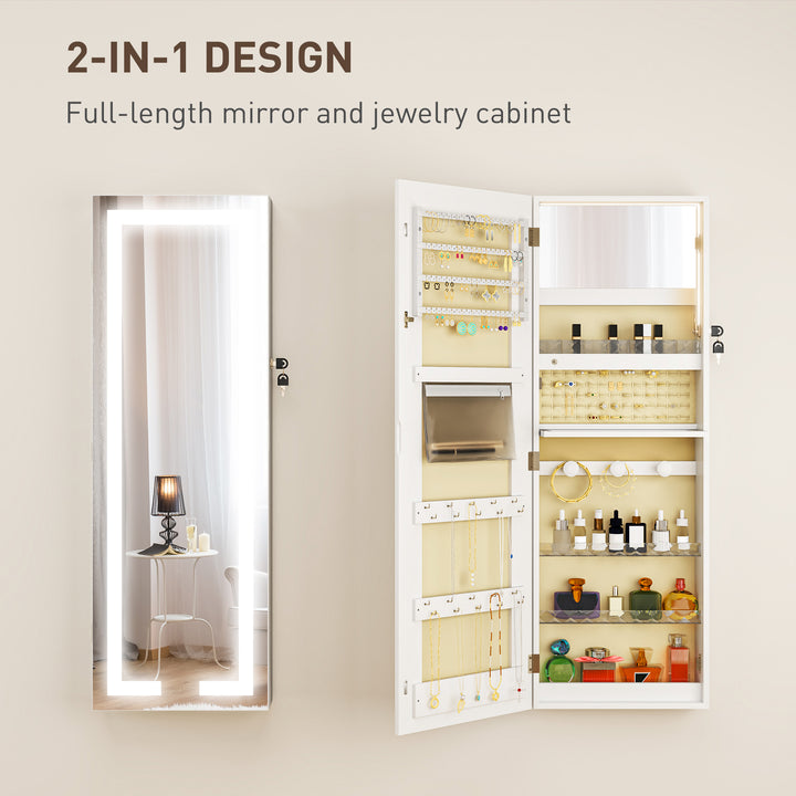 LED Mirror Jewellery Cabinet, Wall Mounted Full Length Mirror with Sto