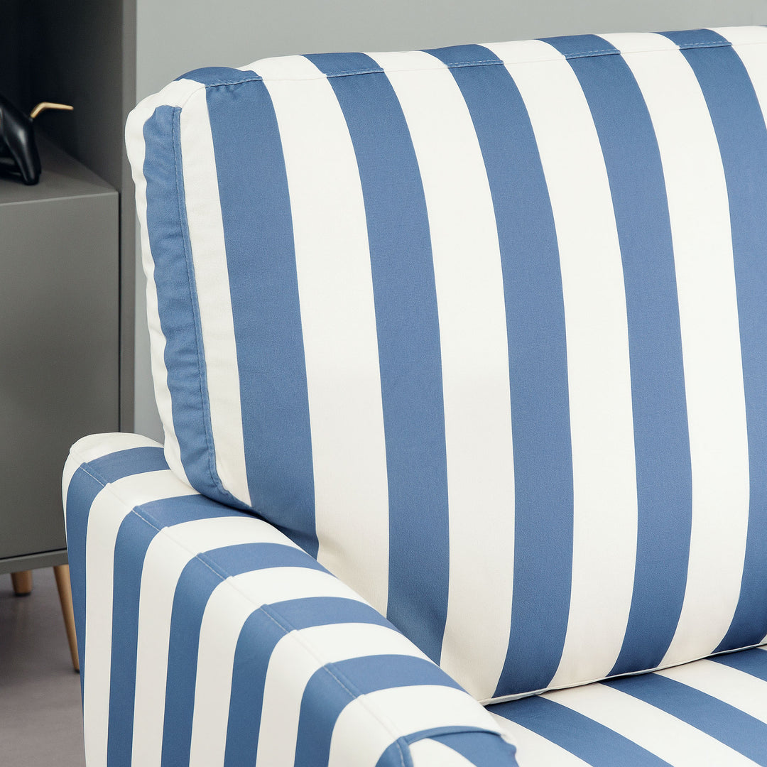 Modern Cuddle Chair, Velvet Single Sofa Armchair with Stripe, Turned Legs and Wide Seat, Upholstered Snuggle Chair for Living Room, Bedroom, Blue and White