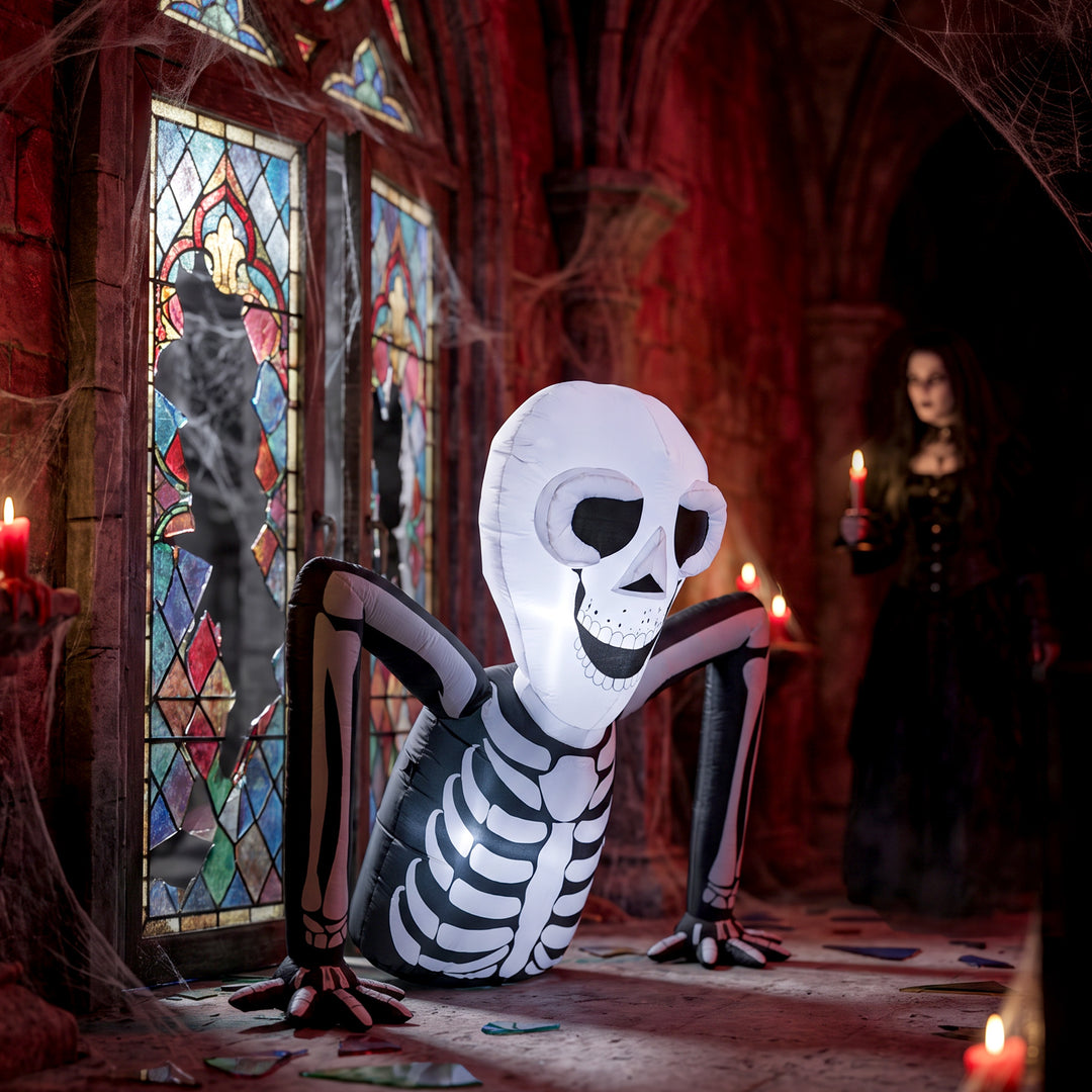 Inflatable Ground Crawling Skeleton, Scary Halloween Decoration with B