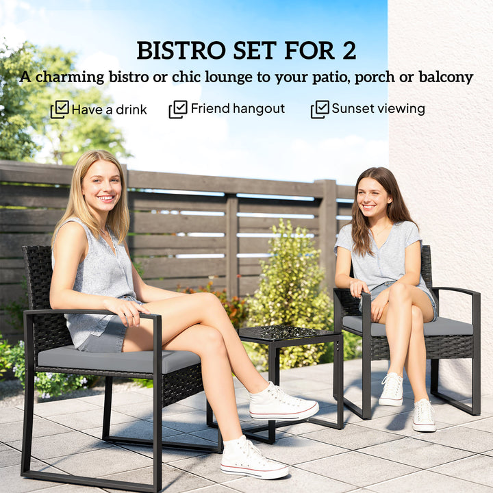 Rattan Bistro Set, 3 Piece Garden Furniture Set with Glass Top Table a