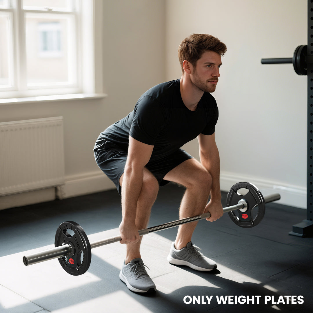 MCL Olympic Weight Plates, 2"/5cm Weight Disc Pair with Tri-Grips, 2 x 15kg Dumbbell Plates for Weightlifting and Strength Training Home Gym Fitness Workout, Black