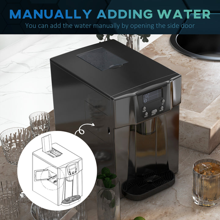 HOMCOM Ice Maker Machine and Water Dispenser, Counter Top Ice Cube Maker w/ 3L Tank, Adjustable Cube Size, 9 Ice Cubes per 6-10 Minutes | Aosom UK