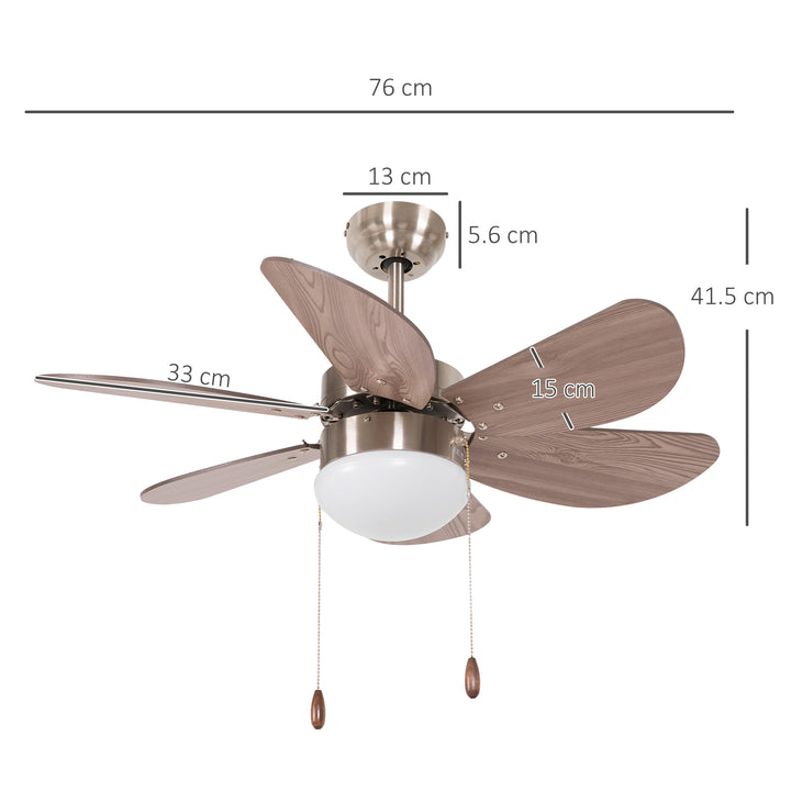 HOMCOM Ceiling Fan Lights with 6 Reversible Blades, Pull-chain Switch, Flush Mount Ceiling Fan with LED Light, Walnut Brown | Aosom UK