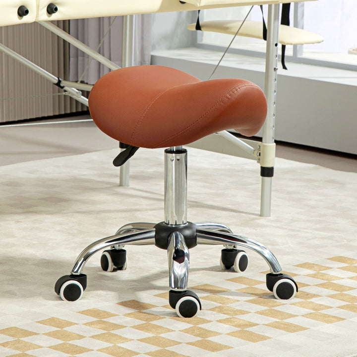 Saddle Stool, Height Adjustable Salon Chair for Massage Spa, Faux Leather