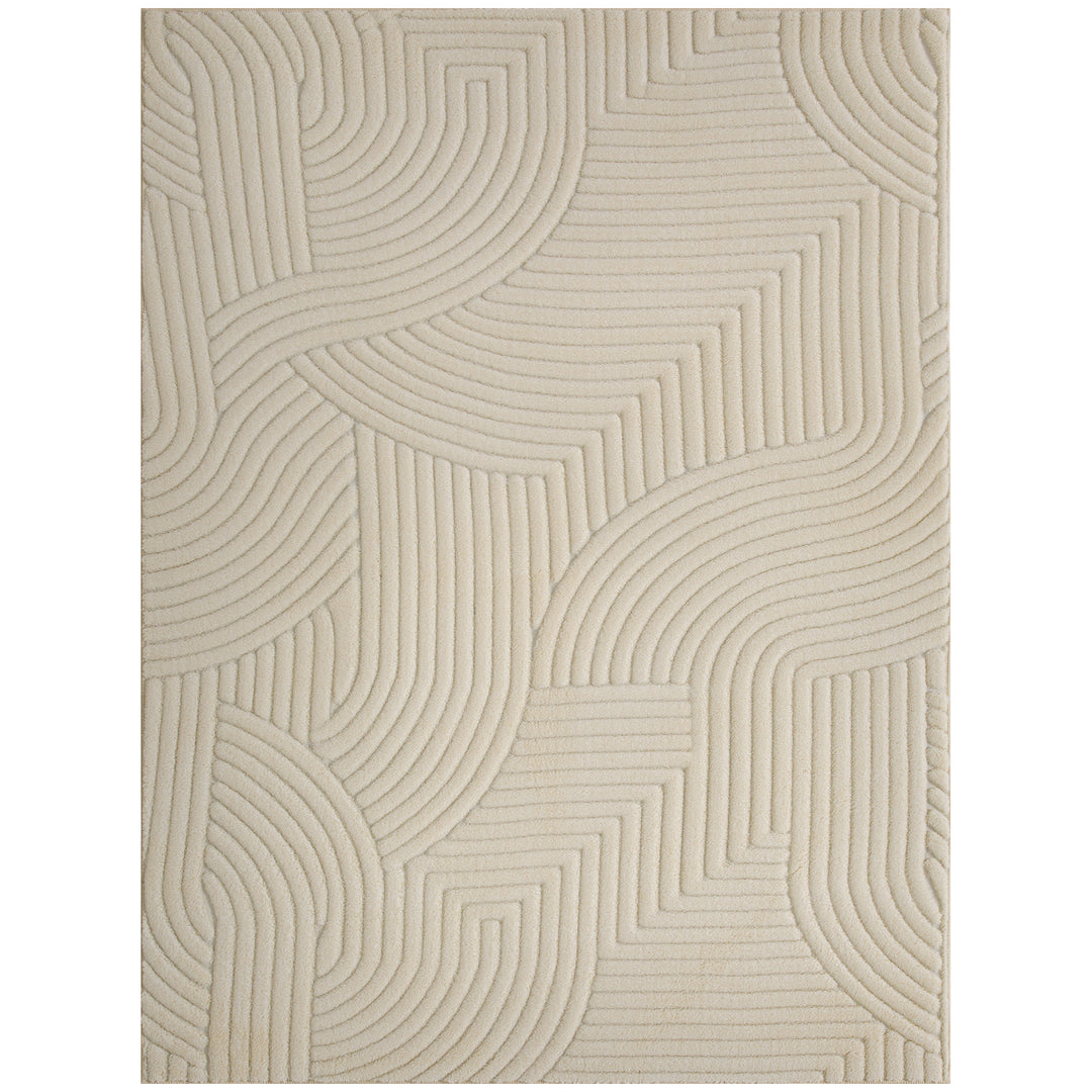Modern Geometric Rug, Thick Plush, Non-Slip, 160 x 120 cm, Cream, Livi