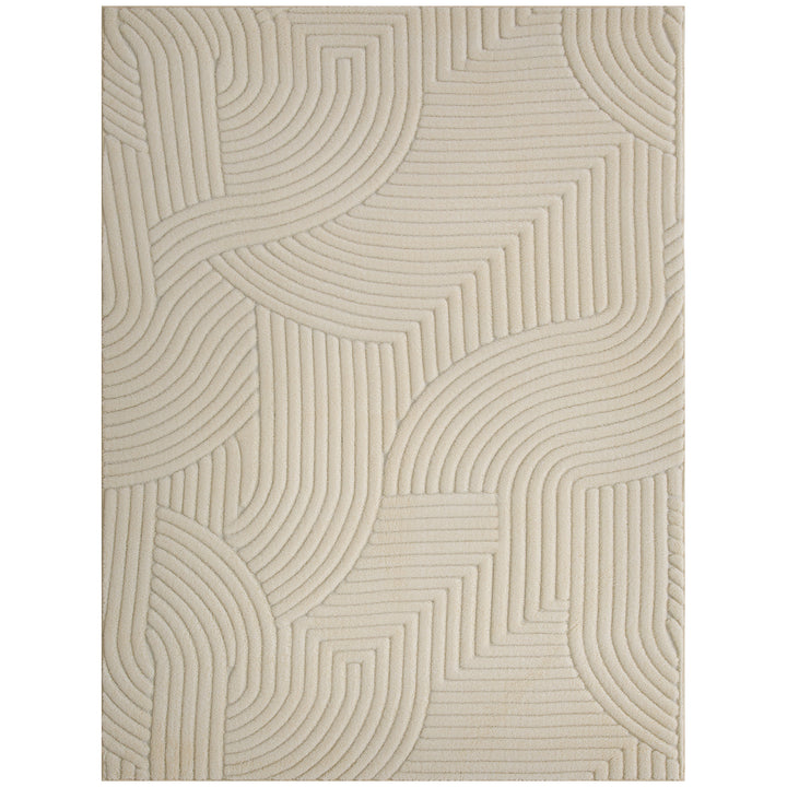 Modern Geometric Rug, Thick Plush, Non-Slip, 160 x 120 cm, Cream, Livi