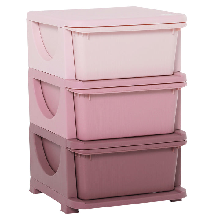 Kids Storage Units with 3 Drawers 3 Tier Chest Vertical Dresser Tower Toy Organiser for Nursery Playroom Kindergarten Pink