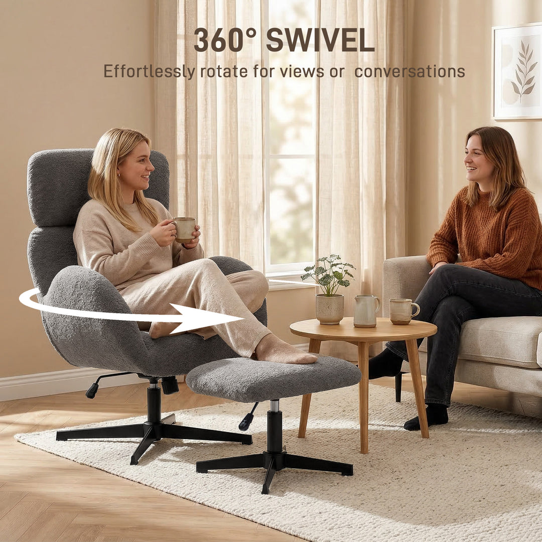 Swivel Armchair and Footstool Set, Height Adjustable Accent Chair with