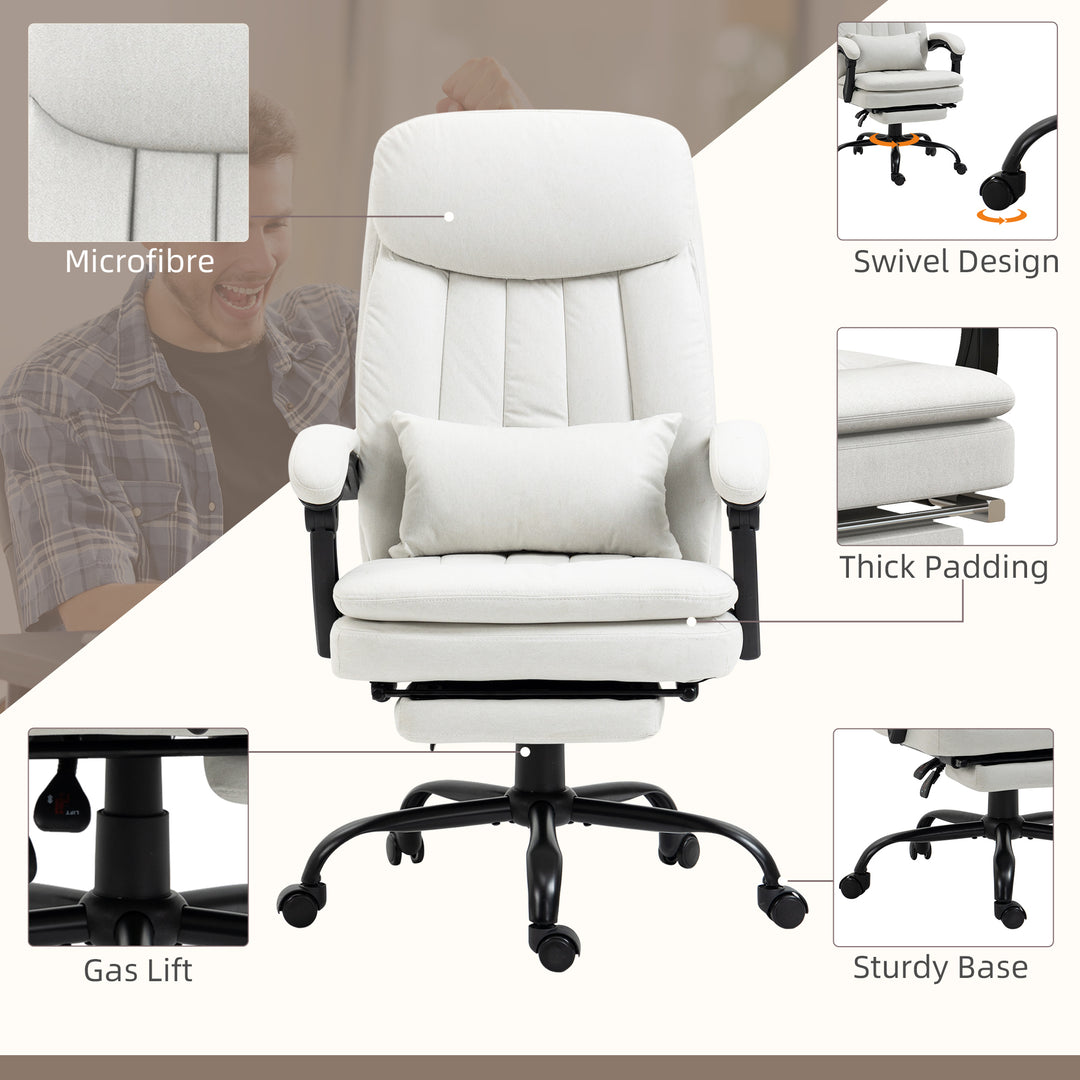 Office Chair, Ergonomic Desk Chair with 6-Point Vibration Massage and Lumbar Heating, Computer Chair with Lumbar Support Pillow, 155° Reclining Back and Footrest, Cream White