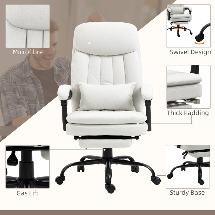 Office Chair, Ergonomic Desk Chair with 6-Point Vibration Massage and Lumbar Heating, Computer Chair with Lumbar Support Pillow, 155° Reclining Back and Footrest, Cream White