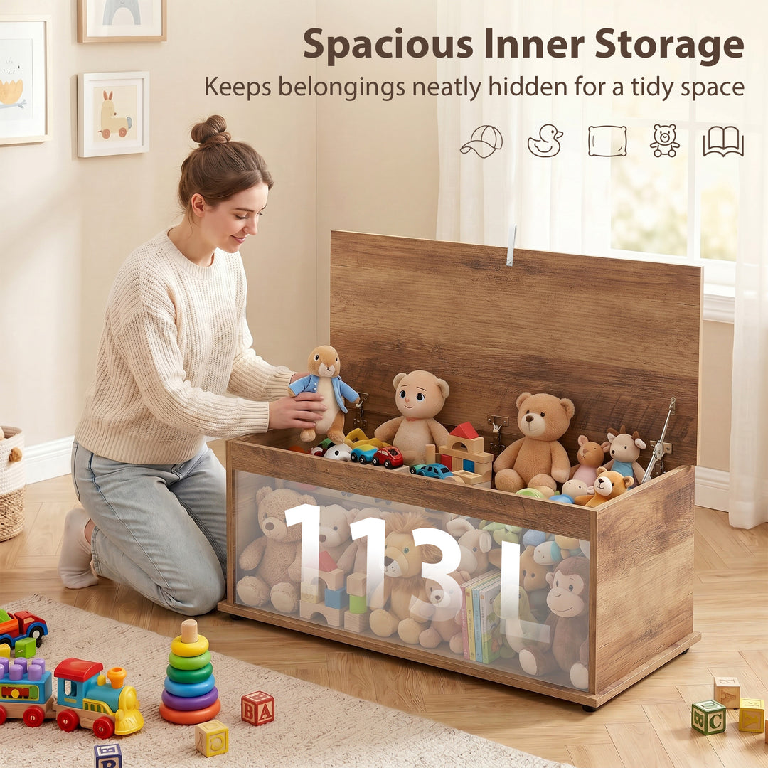 Storage Chest, Large 113L Blanket Box, Shoe Bench with Safety Hinged L