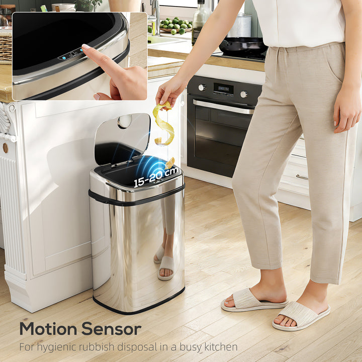 50L Stainless Steel Sensor Bin - Silver Tone