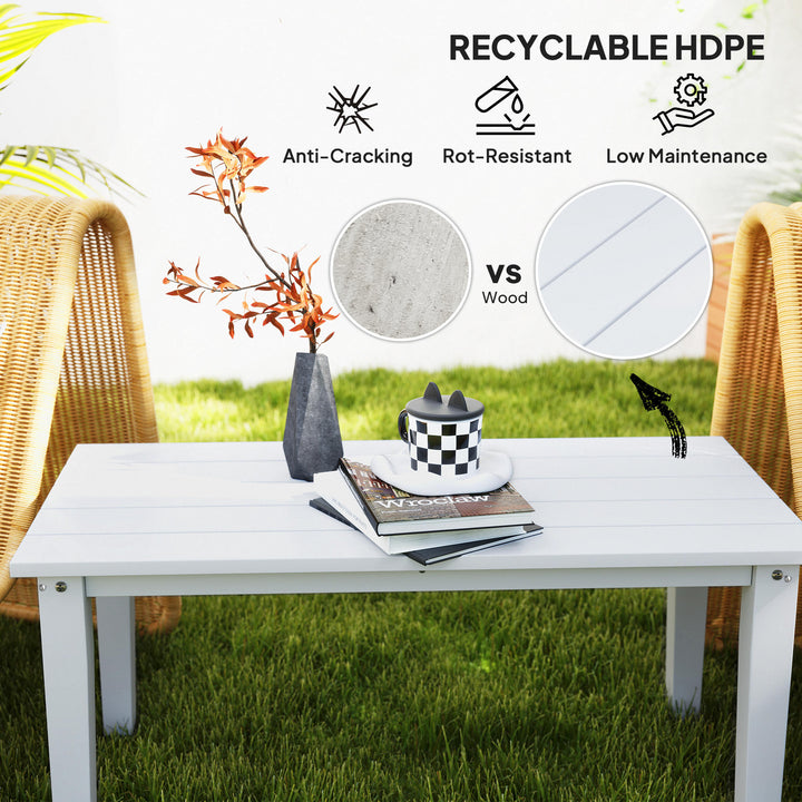 Outdoor Garden Coffee Table, HDPE All-Weather Rectangular Outdoor Garden Table with Slatted Tabletop for Patio, Balcony, 91 x 44 x 42 cm, White