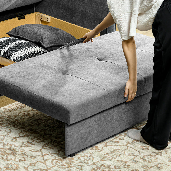 2 Seater Sofa Bed, Convertible Bed Settee, Modern Velvet Loveseat Sofa Couch with 2 Cushions, Hidden Storage for Living Room, Guest Room, Grey