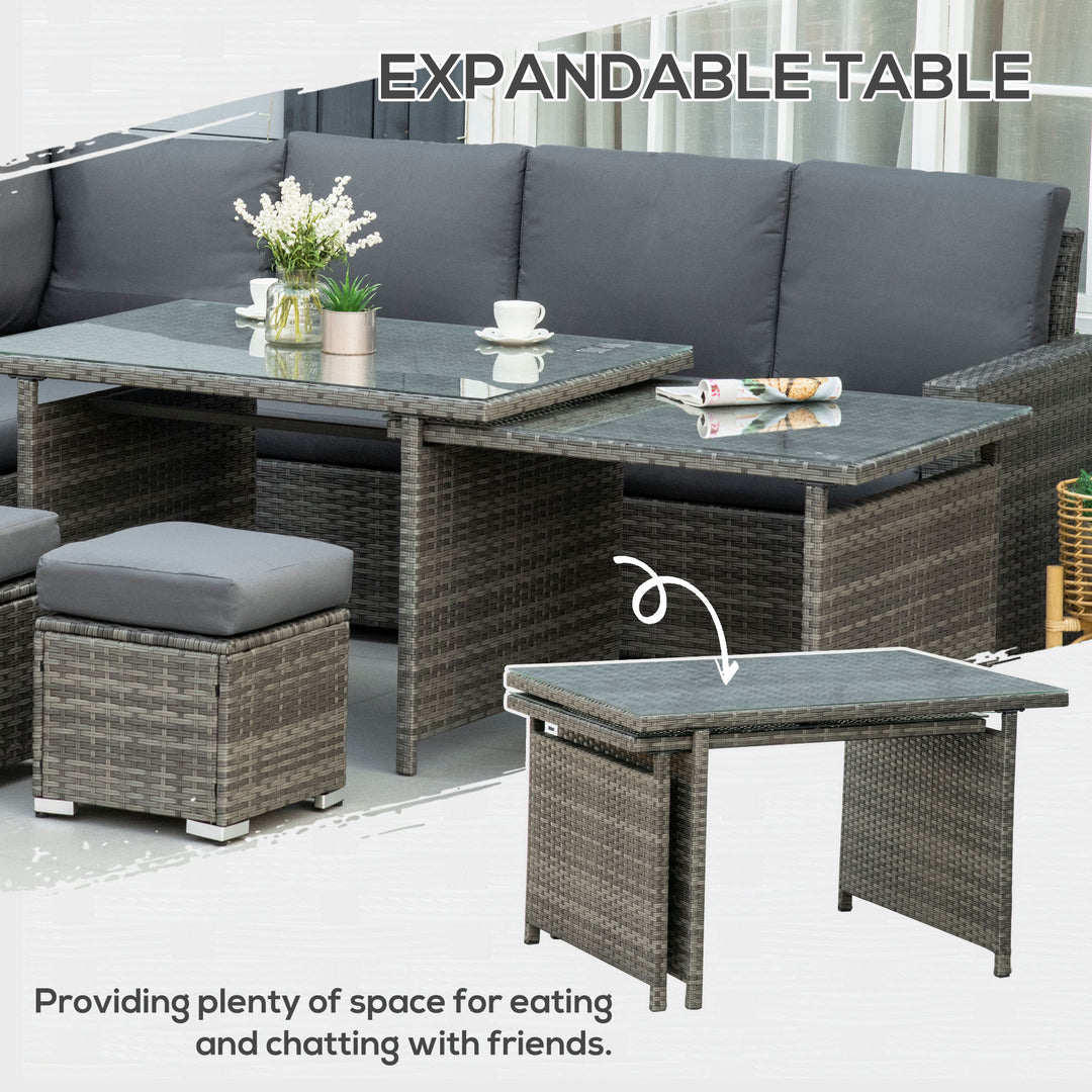 Seven-Piece Rattan Garden Sofa Set, with Expanding Table - Grey