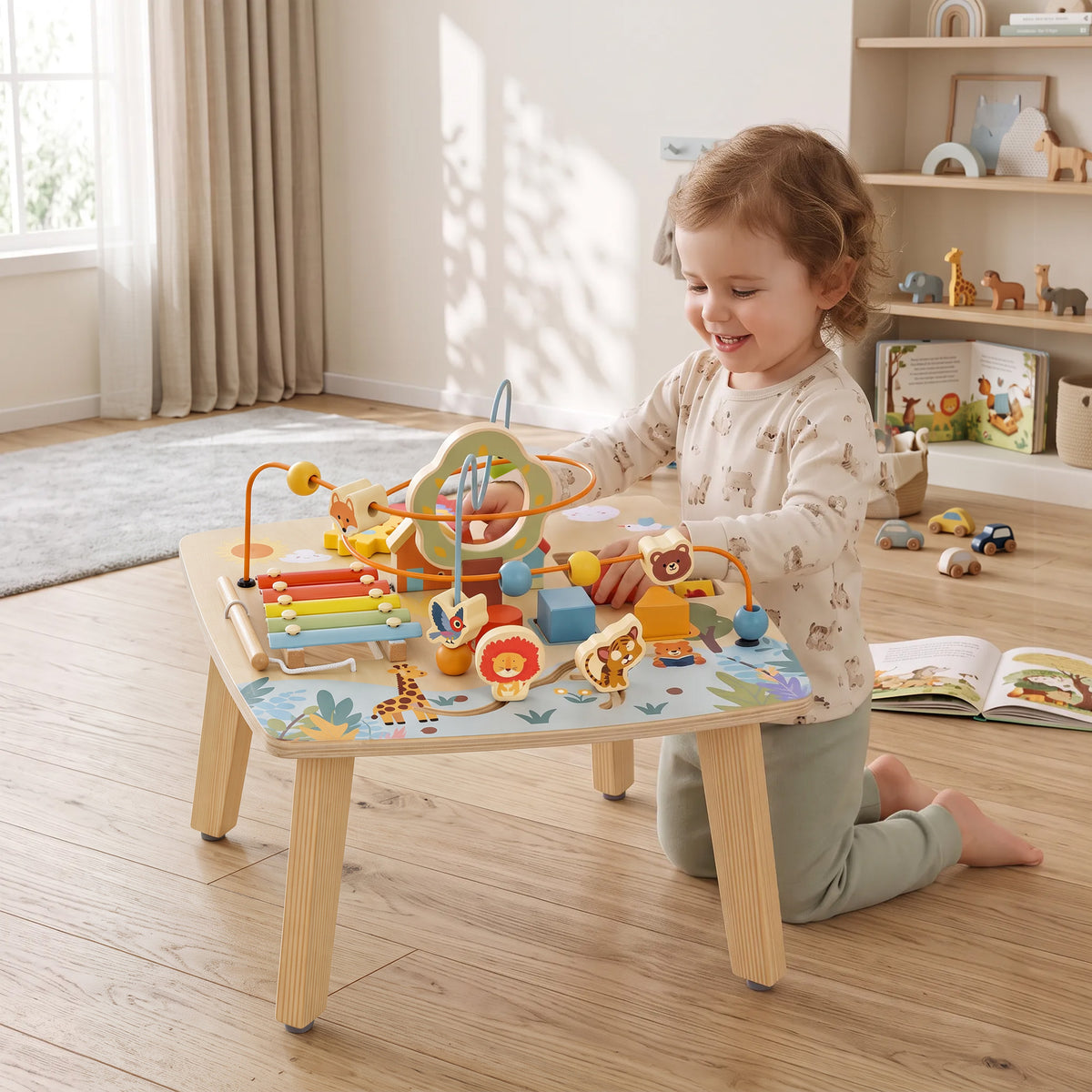 Wooden Baby Activity Table, 6 In 1 Montessori Learning Table with - view 2