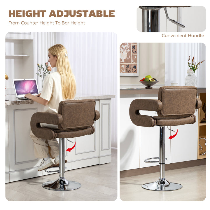 MCL PU Leather Upholstered Swivel Bar Stool, Height Adjustable with Back, Armrest, Footrest, Coffee