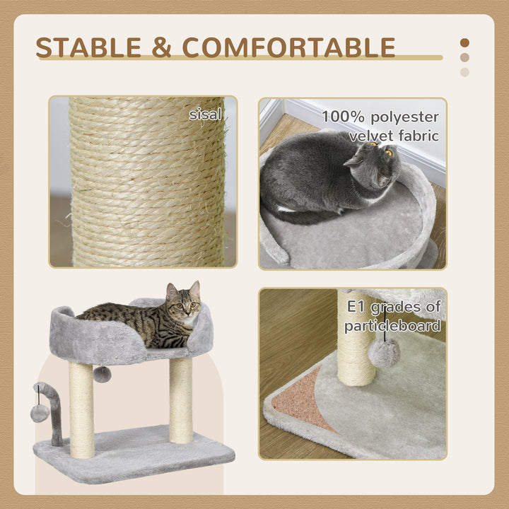 42cm Indoor Cat Tree, with Toy Balls, Sisal Scratching Post - Light Grey