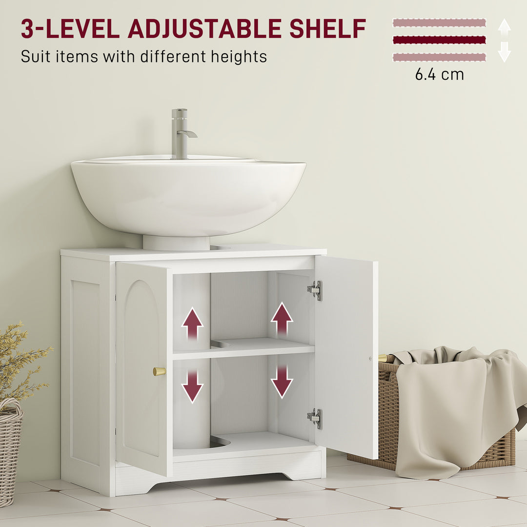 Under Sink Bathroom Cabinet with 2 Arch Doors - White