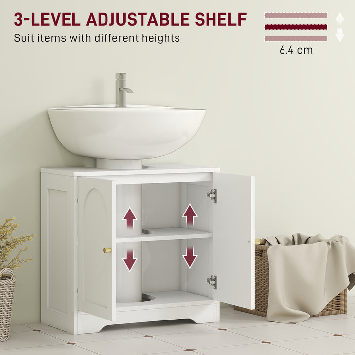 Under Sink Bathroom Cabinet with 2 Arch Doors - White