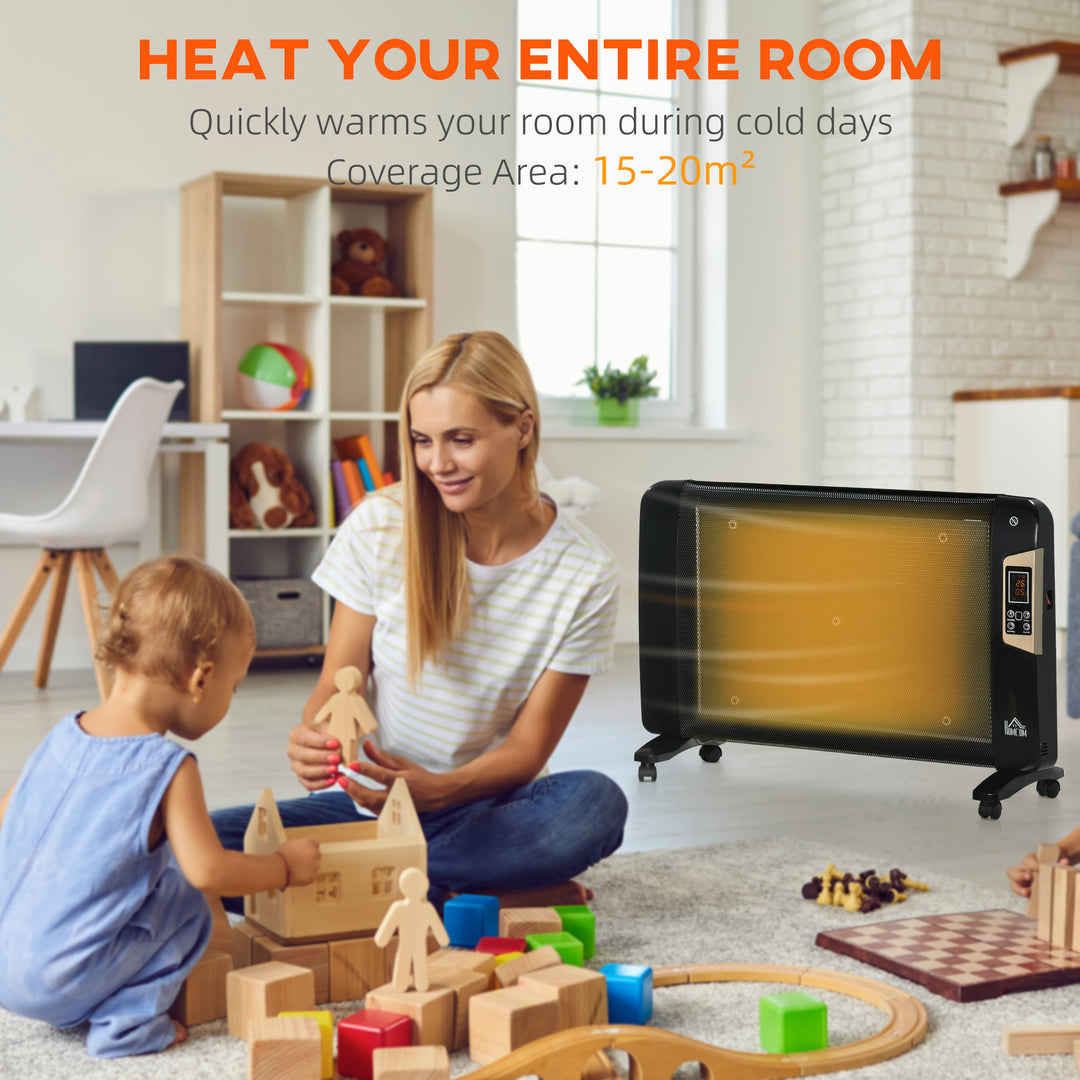 Mica Electric Space Heater, Portable Heater for Home with 2 Heat Settings, Living Room, Study, Garage, Adjustable Temperature 18-30°C, 1000W/2000W, Black