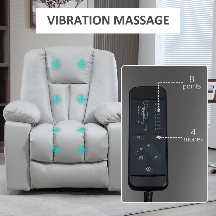 Leathaire Eight Massage Point Armchair, with Reclining Back - Light Grey