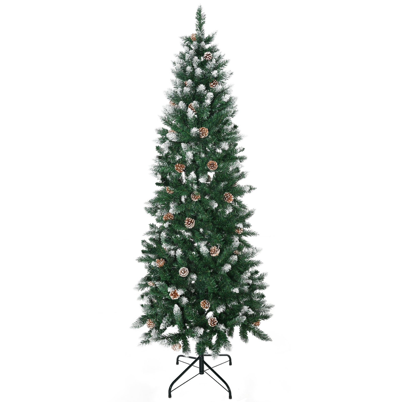 6 Ft Snow Artificial Christmas Tree with Realistic Branches, Pine Cone, for Indoor Decoration, Green White